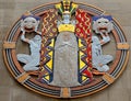 The polychrome limestone Art Deco bas-relief sculpture,